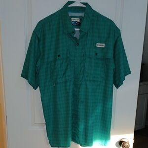 Magellan Outdoors Angler Fit Teal Checkered Men's Shirt W/ Sweat Wicking Tech.